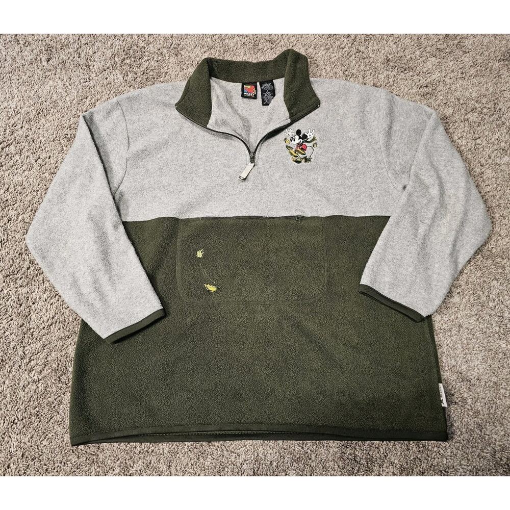 Vintage Mickey Mouse Disney Fleece Pullover 1/4 Zip Pocket Mens Large Embroidery